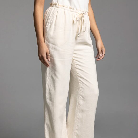 WEEKEND LA Arlo Linen Pants Womens Large Cream White Lounge Pockets Neutral Cozy - Picture 1 of 15